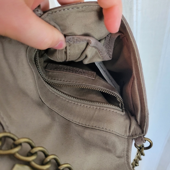 Vintage Ann Taylor Genuine Leather Crossbody‎ Real Chain Strap Taupe - Picture 6 of 9